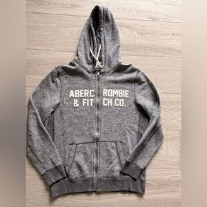 Abercrombie & Fitch Full Zip Hoodie Men’s Small Grey Logo Fleece Sweatshirt